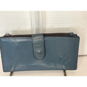Patricia Nash Blue Leather Slim Bifold Wallet with Zip Pocket and ID Window